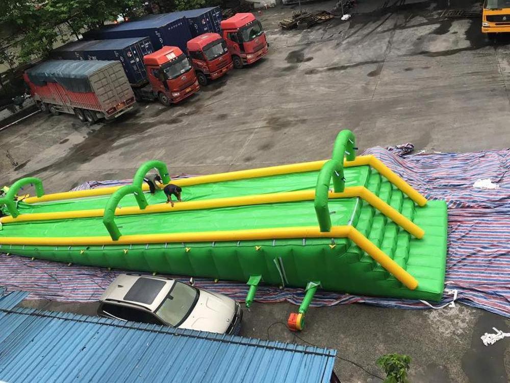 Long Funny green 2 Lane 1000ft inflatable amusing park slip n slide, pvc slide the city, TUV OEM manufacturer