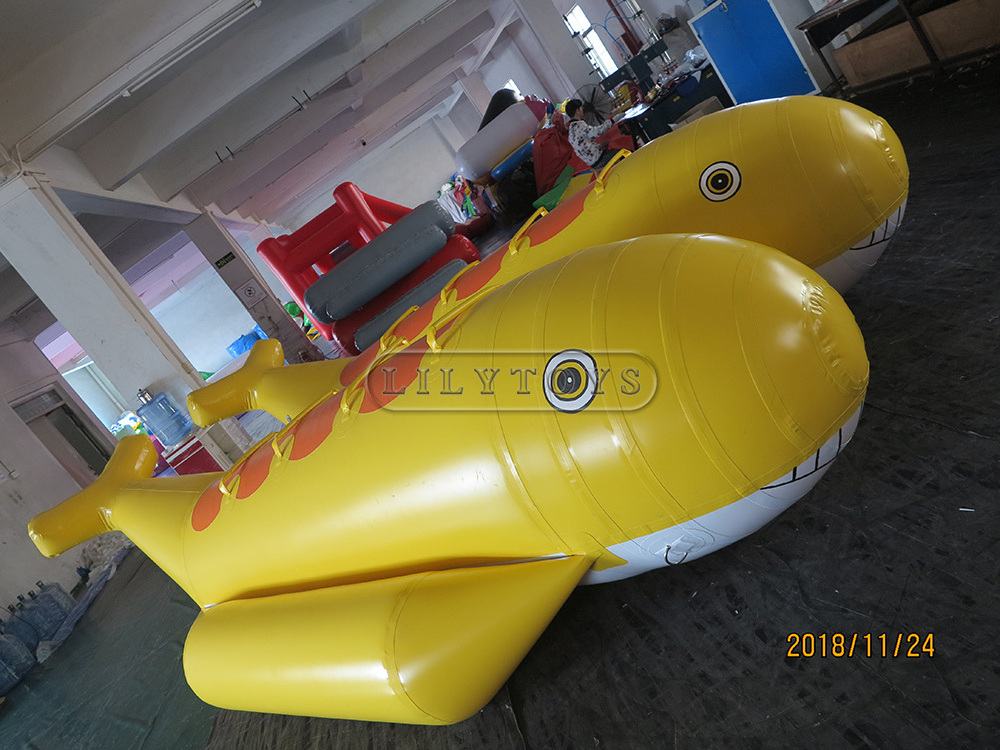 Inflatable water games  banana boat, shark boat, freely customized, big tube boat