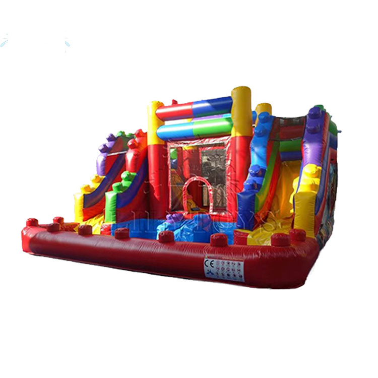 New colorful Bricks Bouncer Combo Inflatable Double Lane Water Slide Jumping Bounce Castle For Kids