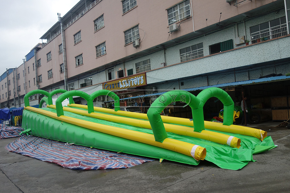 Long Funny green 2 Lane 1000ft inflatable amusing park slip n slide, pvc slide the city, TUV OEM manufacturer