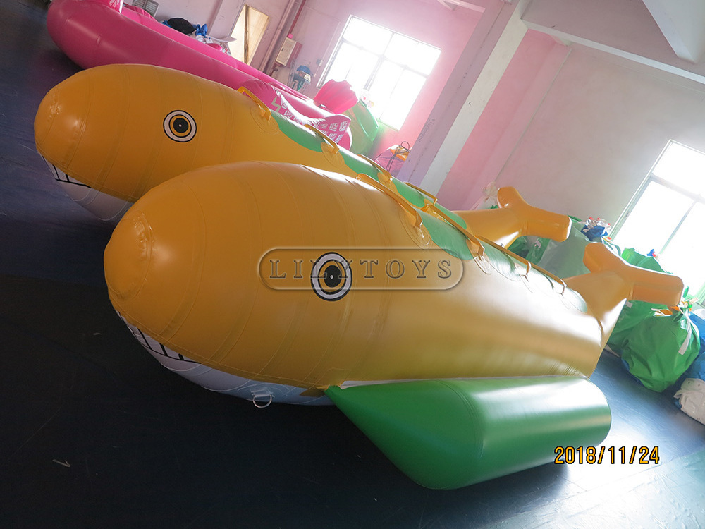 Inflatable water games  banana boat, shark boat, freely customized, big tube boat