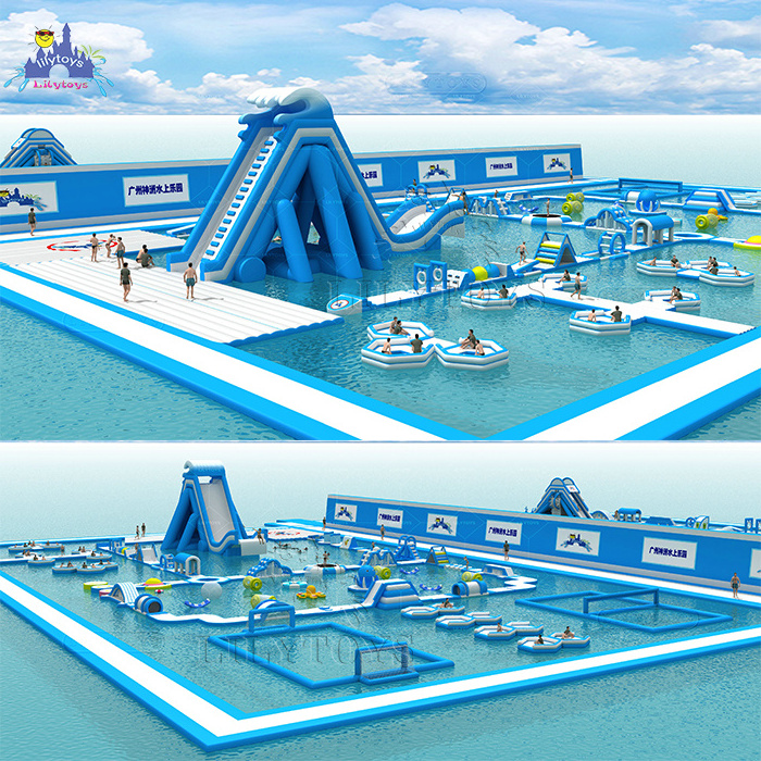 lilytoys big inflatables water park blue aqua park commercial new floating water park for sale pass TUV CE