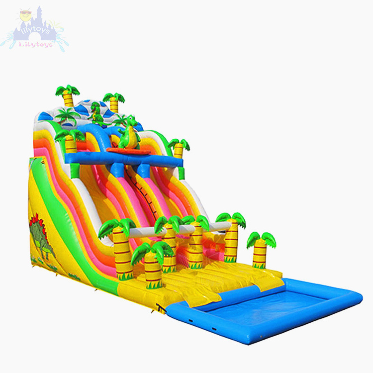 Alibaba Dino Park Kids Party Jumper Water Floating Bouncer Commercial Large Inflatable Dinosaur Slide