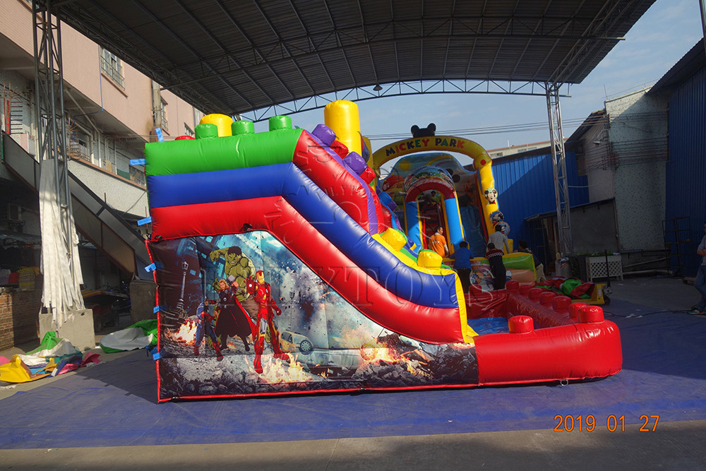 New colorful Bricks Bouncer Combo Inflatable Double Lane Water Slide Jumping Bounce Castle For Kids