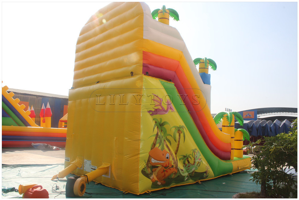 Alibaba Dino Park Kids Party Jumper Water Floating Bouncer Commercial Large Inflatable Dinosaur Slide