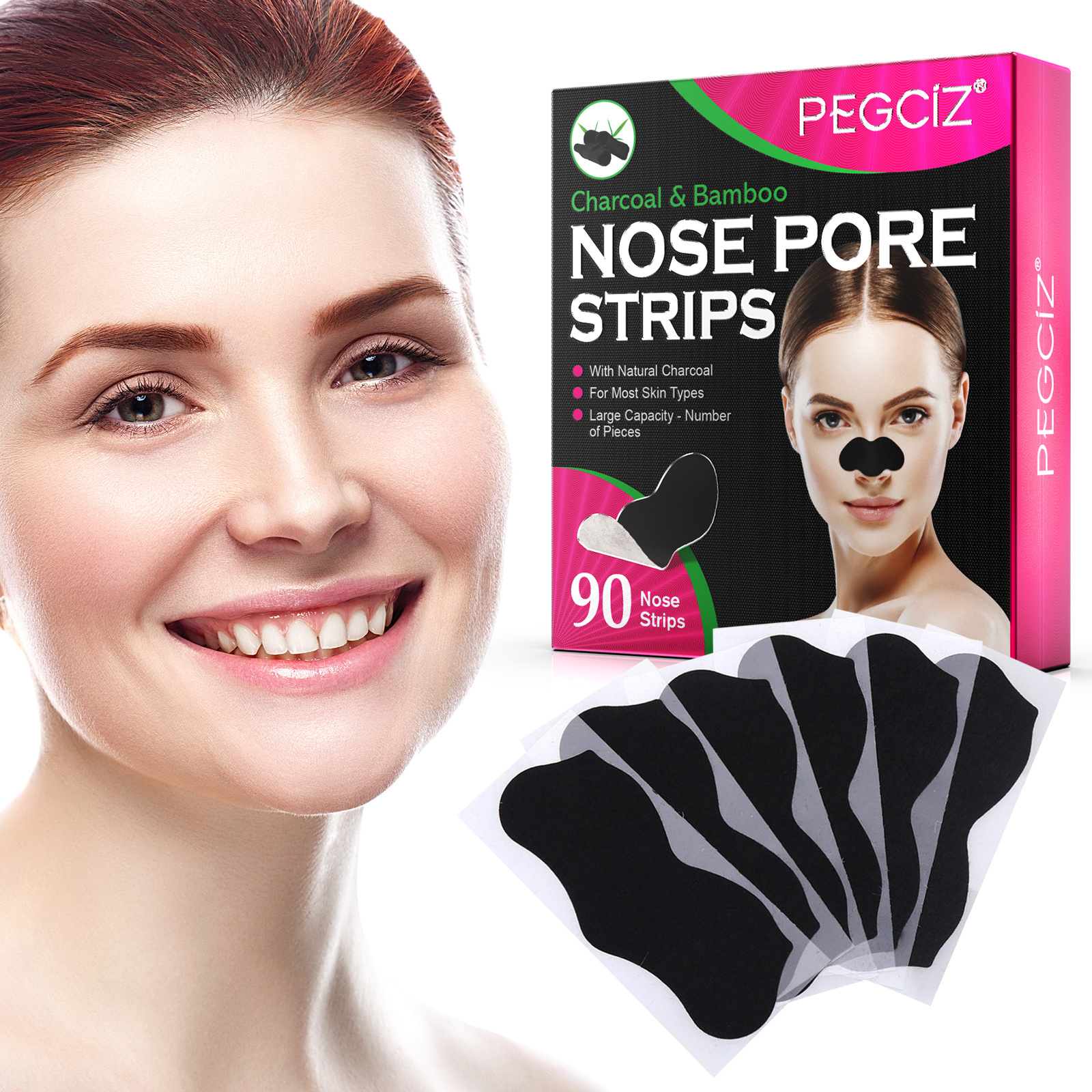 Organic Charcoal Bamboo Blackhead Removal Nose Pore Strips Deep Cleansing Blackhead Aged Cutin Peel Off Black Nose Strips