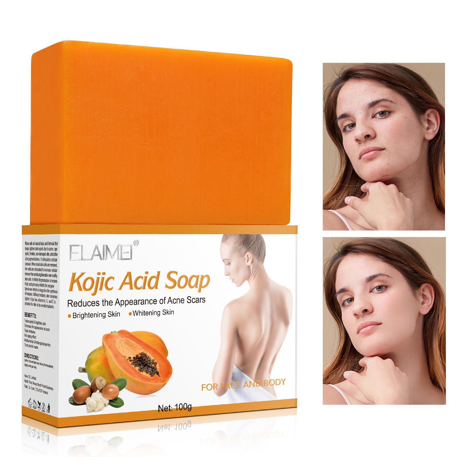 ELAIMEI Kojic Acid Soap Glycerin Base Skin Lightening Face Bleaching Body Bathing Whitening Kojic Acid Soap