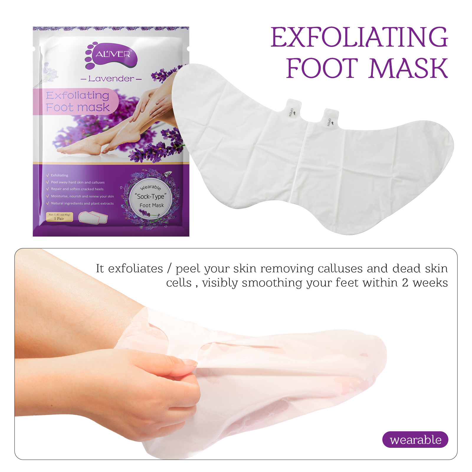 ALIVER Foot Peeling Moisturizing Natural Exfoliating Foot Mask