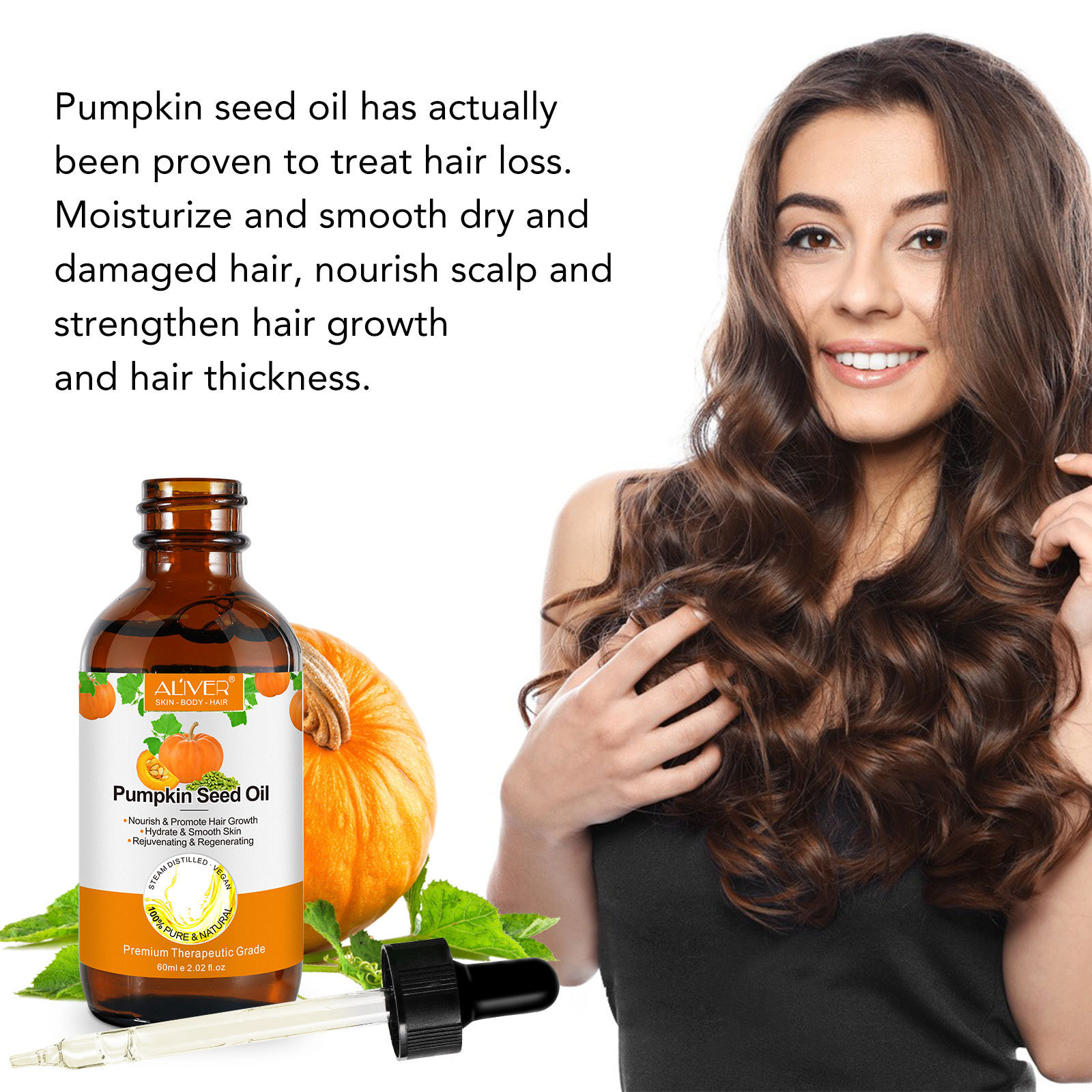 100% Natural Hair Growth Oil Moisturizing Massage Oil Organic Cold Pressed Pumpkin Seed Carrier Oil for Hydrating Damaged Hair