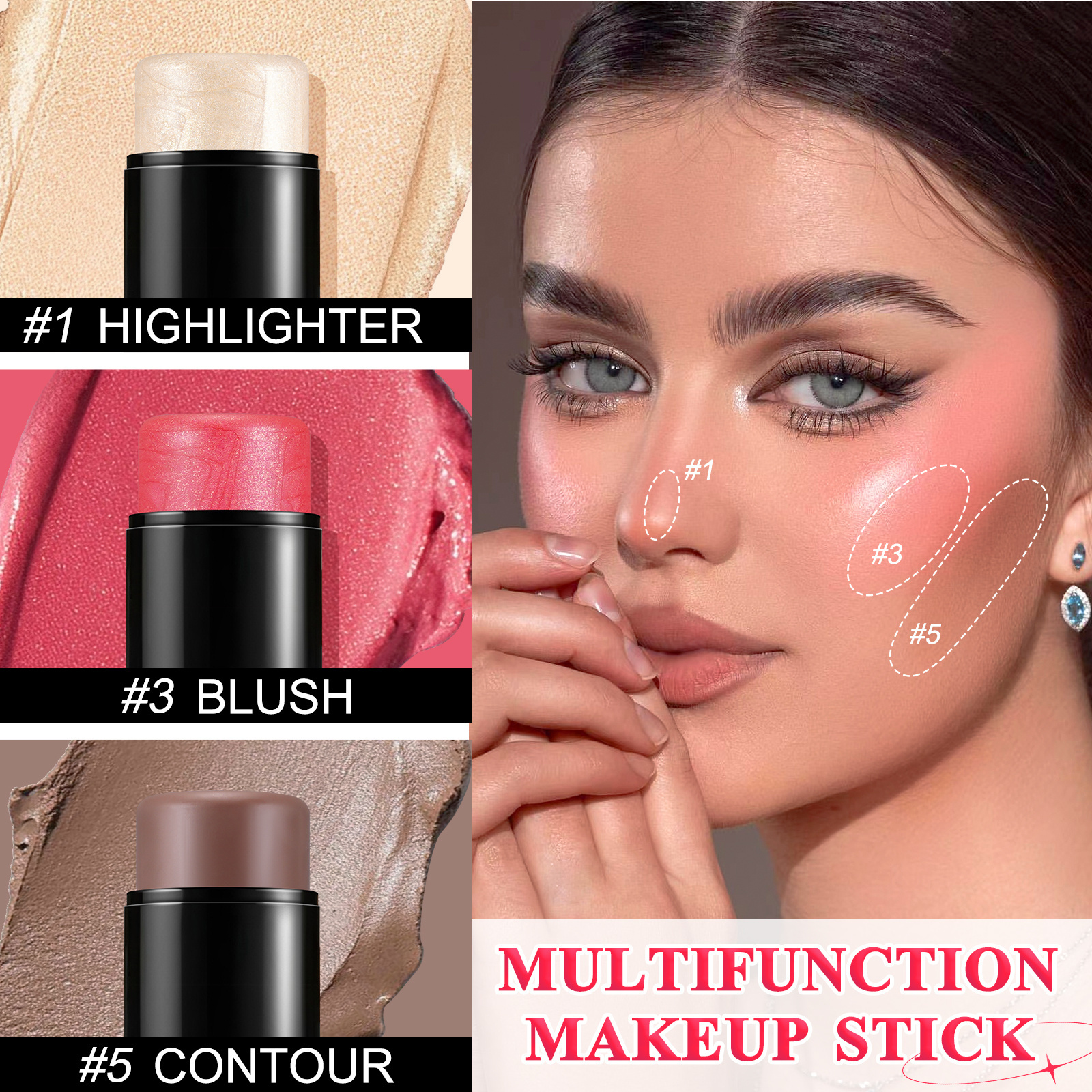 6 Colors Multi-Functional Makeup Sticks Waterproof Contour Highlighter Blush Stick Long Lasting Contour Highlighter Blush Stick