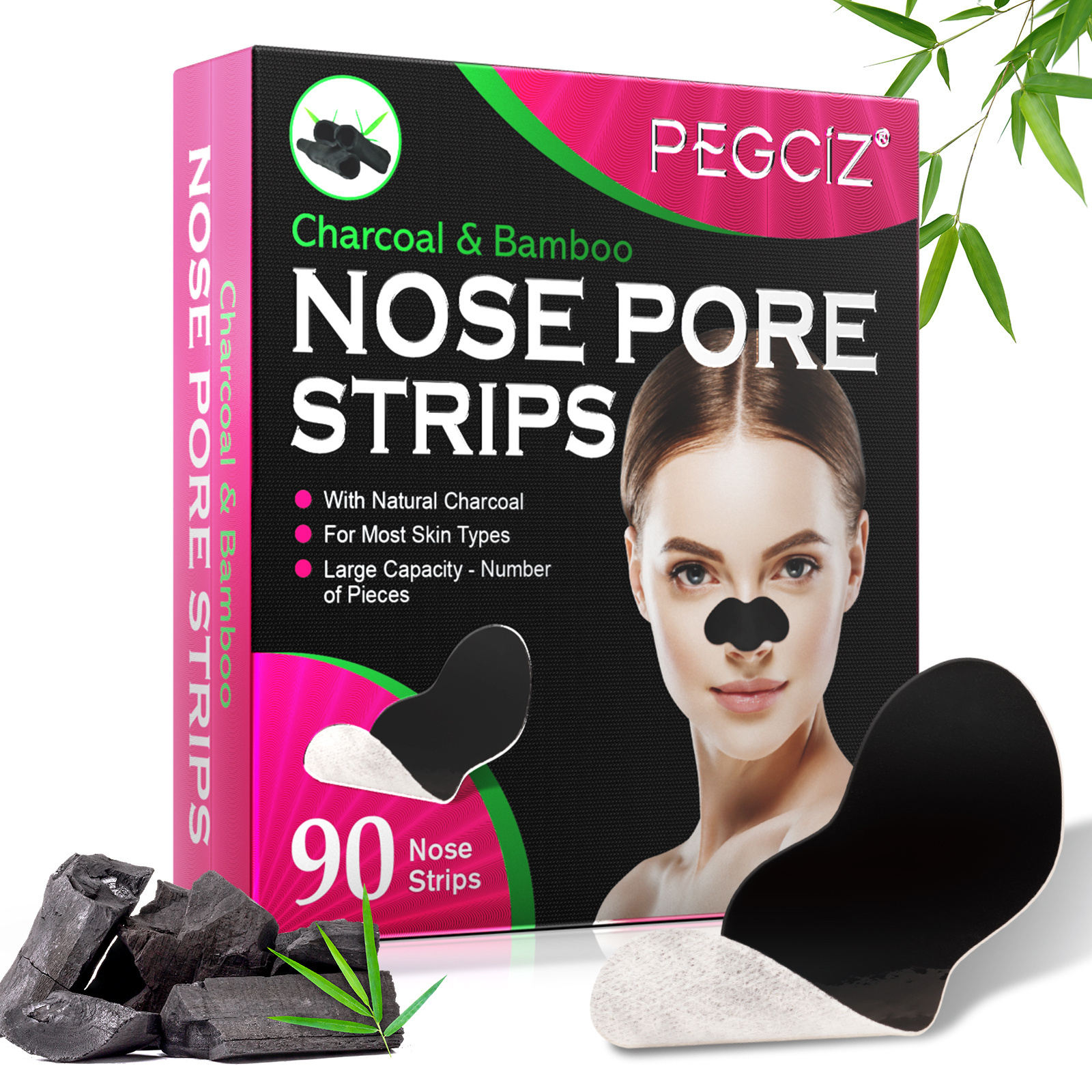 Organic Charcoal Bamboo Blackhead Removal Nose Pore Strips Deep Cleansing Blackhead Aged Cutin Peel Off Black Nose Strips