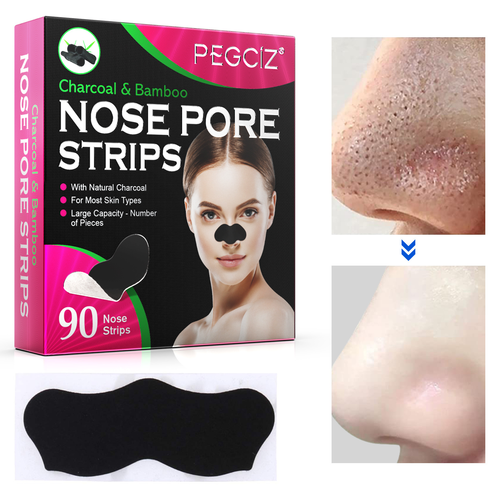 Organic Charcoal Bamboo Blackhead Removal Nose Pore Strips Deep Cleansing Blackhead Aged Cutin Peel Off Black Nose Strips