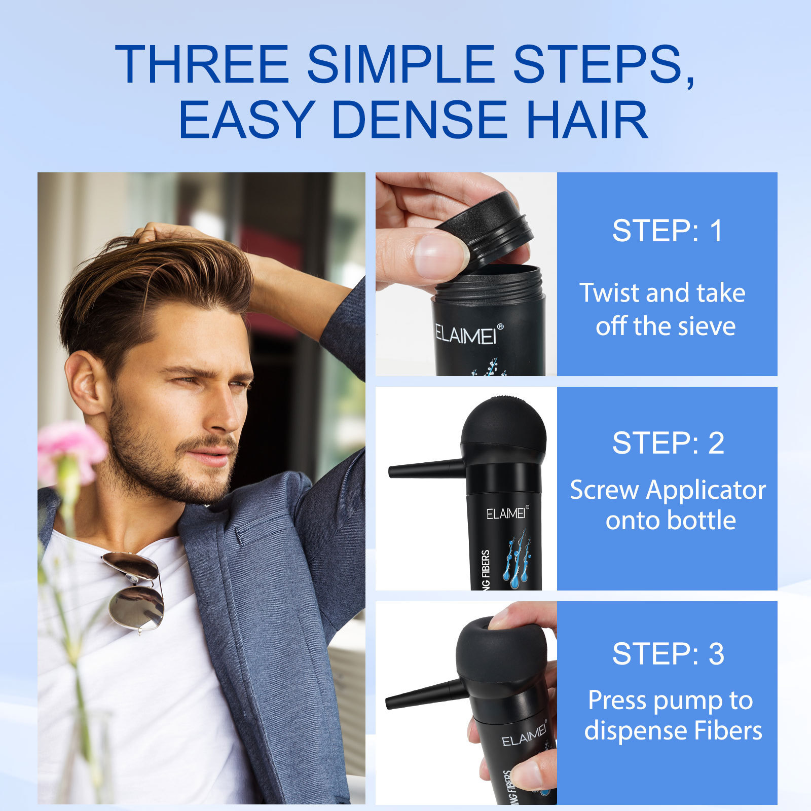 ELAIMEI Hair Fiber Spray Applicator 2 In 1 Kit Hair Building Fibers Spray Pump Bottle