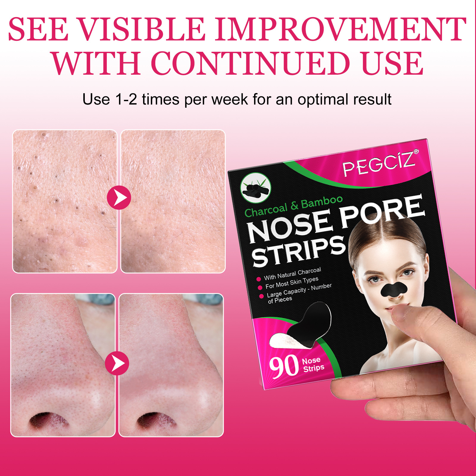 Organic Charcoal Bamboo Blackhead Removal Nose Pore Strips Deep Cleansing Blackhead Aged Cutin Peel Off Black Nose Strips