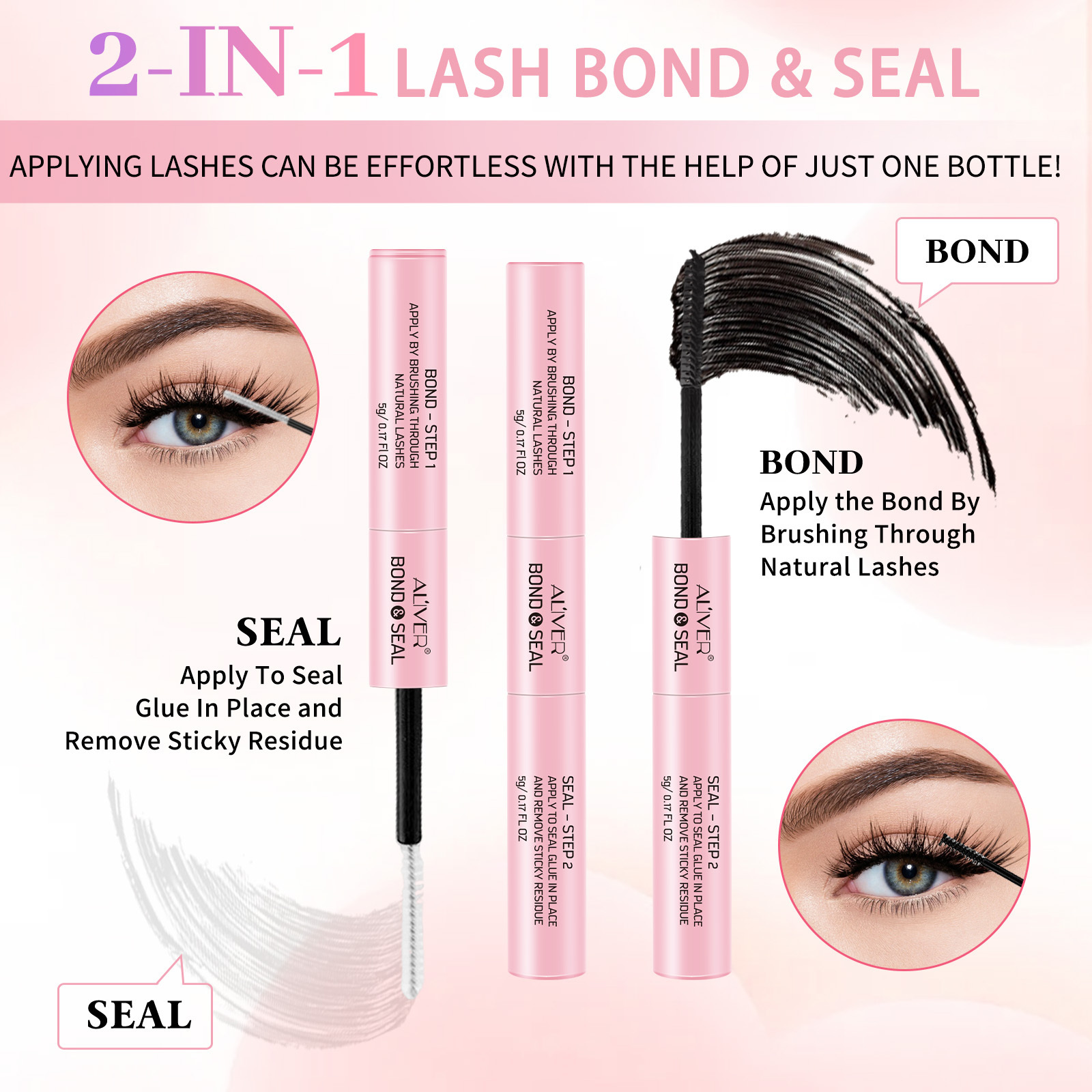 New 2 in 1 Lash Adhesive and Lock Waterproof Strong Hold Glue Sealant Cluster Lash Bond and Seal for DIY Lash Extension