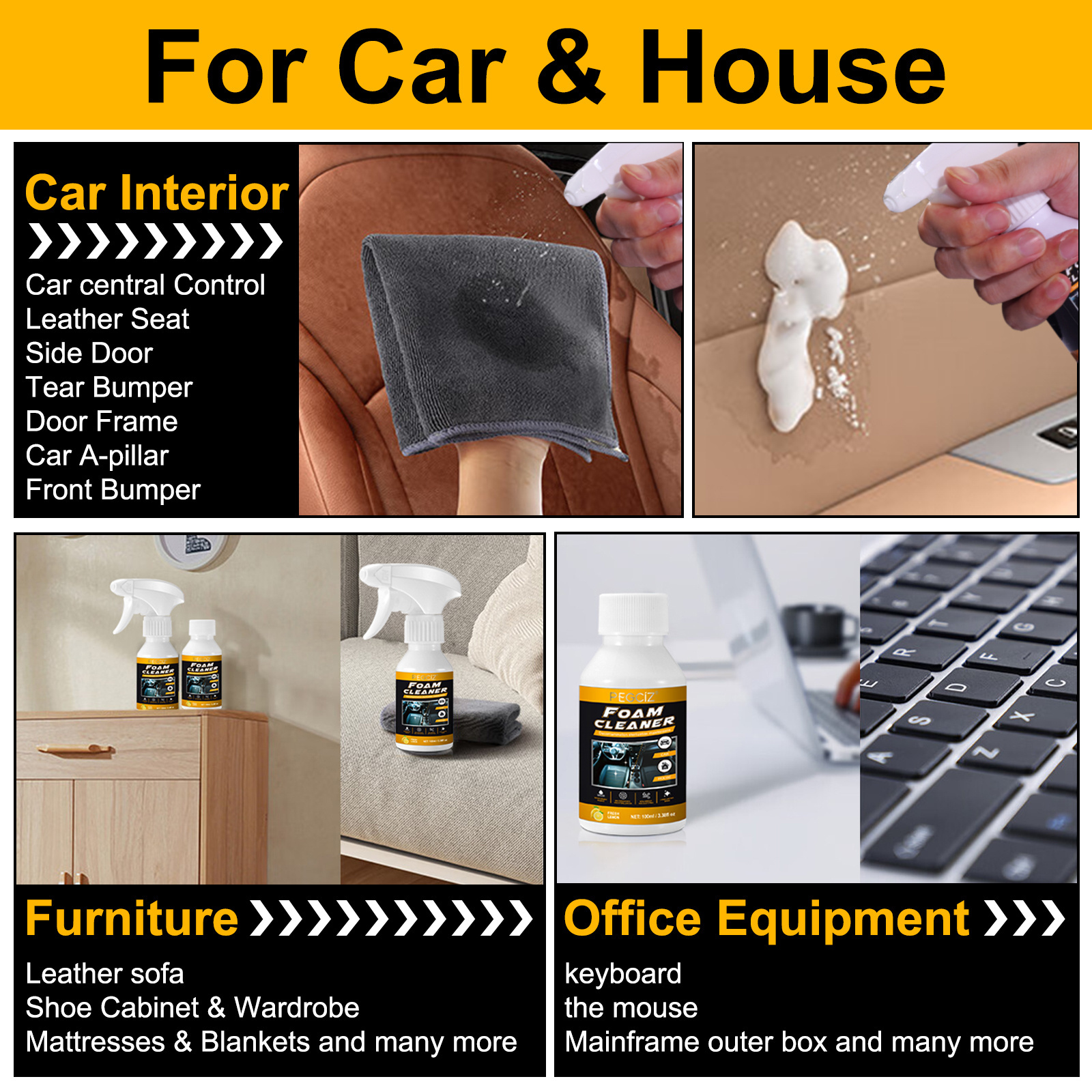 Private Label 100ml Car Interior Leather Seat Deep Cleaning Foam Multi Purpose Foam Cleaner Spray for Car And House