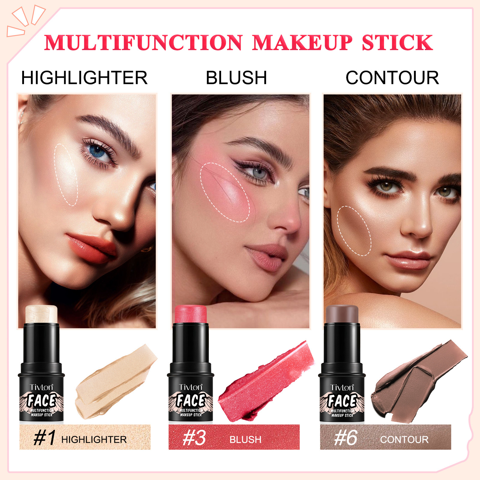 Private Label Non-greasy Long Lasting Waterproof Contour Highlighter Blush Stick Multi-functional Makeup Sticks