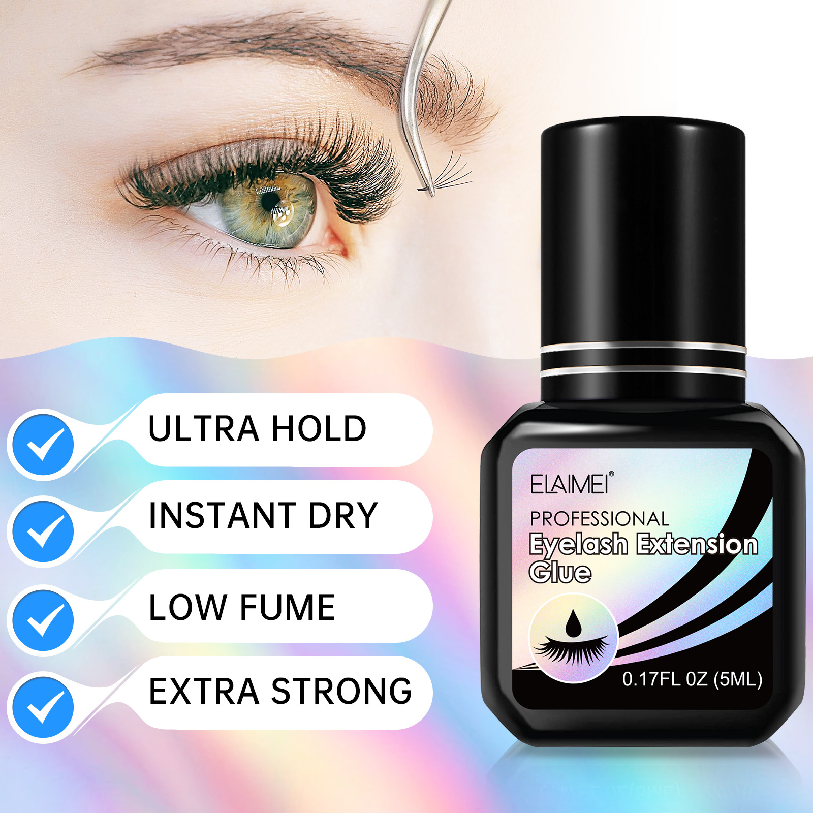 ELAIMEI Private Label Wholesale Fast Drying Lash Extension Glue Adhesive Waterproof Eyelash Extension Glue For Eyelash Extension