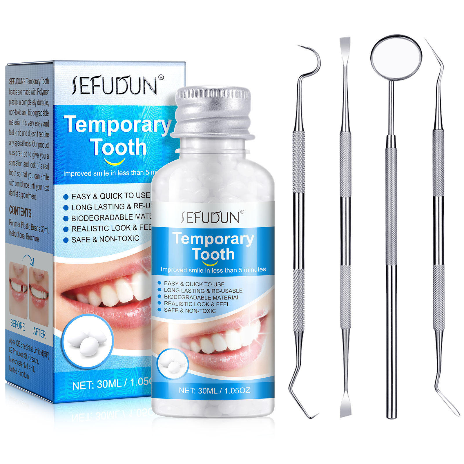 Wholesale 30ml Thermal Fitting Beads Granules Instant Smile Temporary Tooth Repair Kit for Filling Fix Missing Broken Tooth