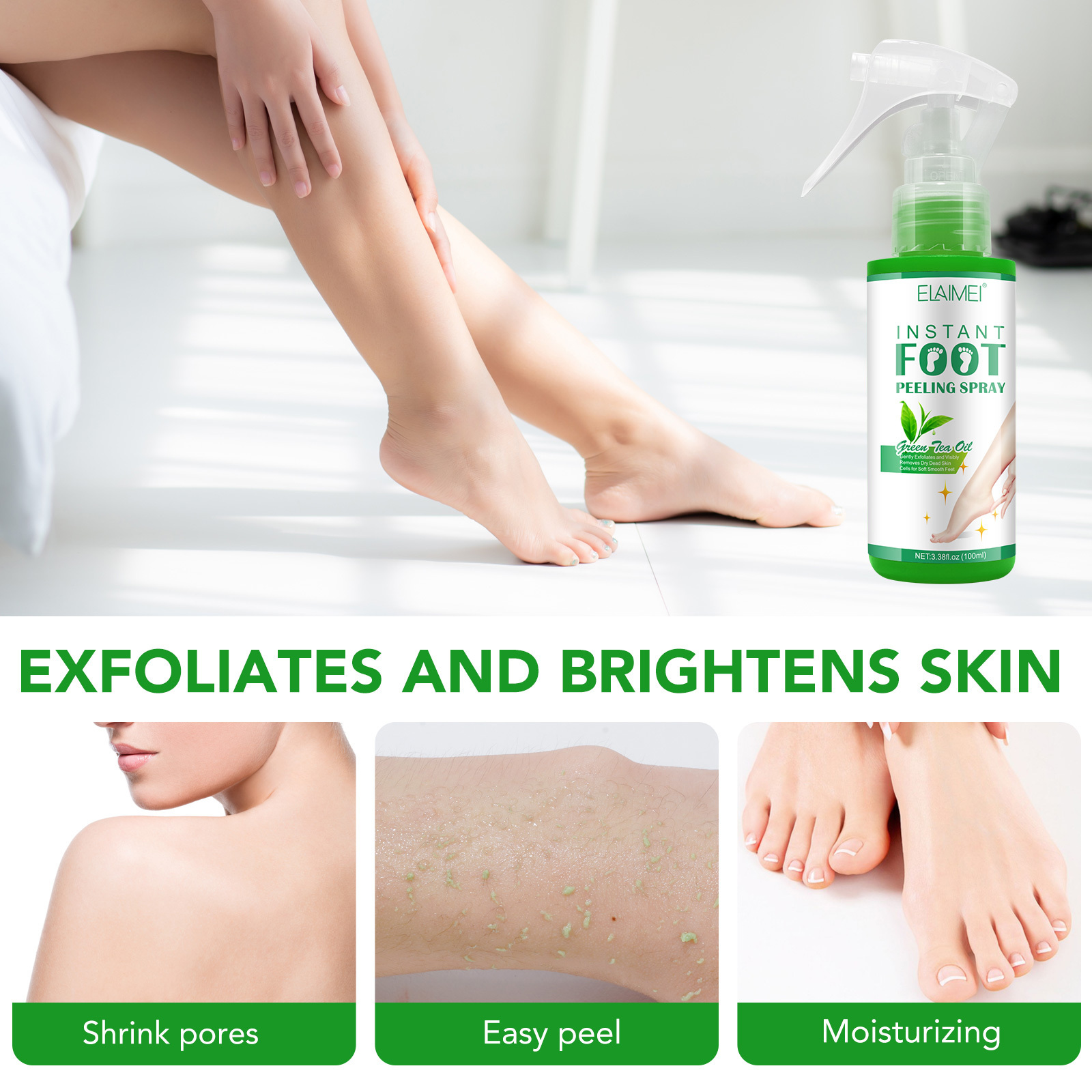 High Quality Feet Care Foot Callus Removal Peeling Spray Moisturizing Nourishing Exfoliating Green Tea Instant Foot Peel Spray