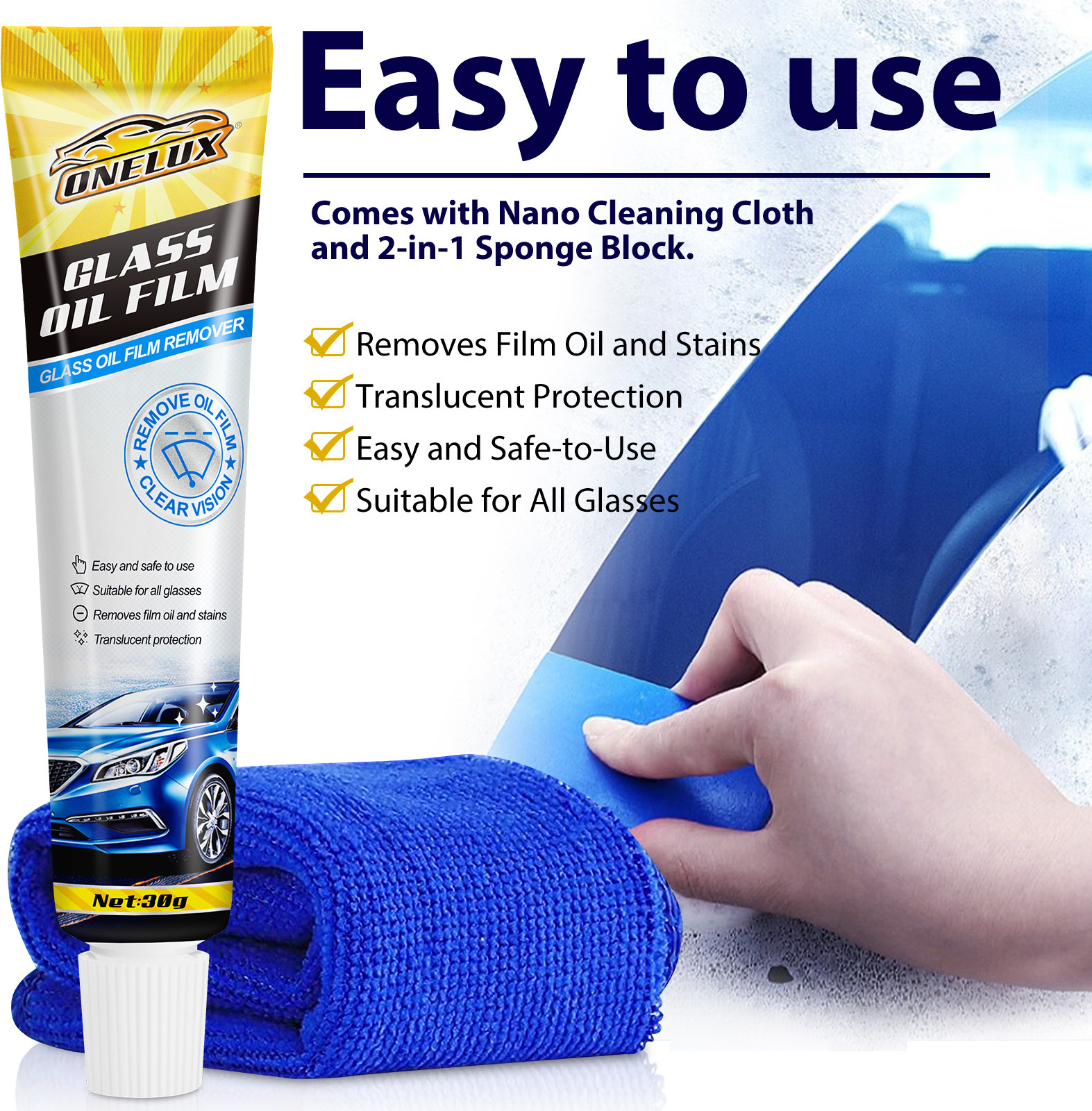 Glass Stripper Water Spot Remover Car Windshield Glass Oil Film Cleaner Remover With Sponge And Towel For Car Window