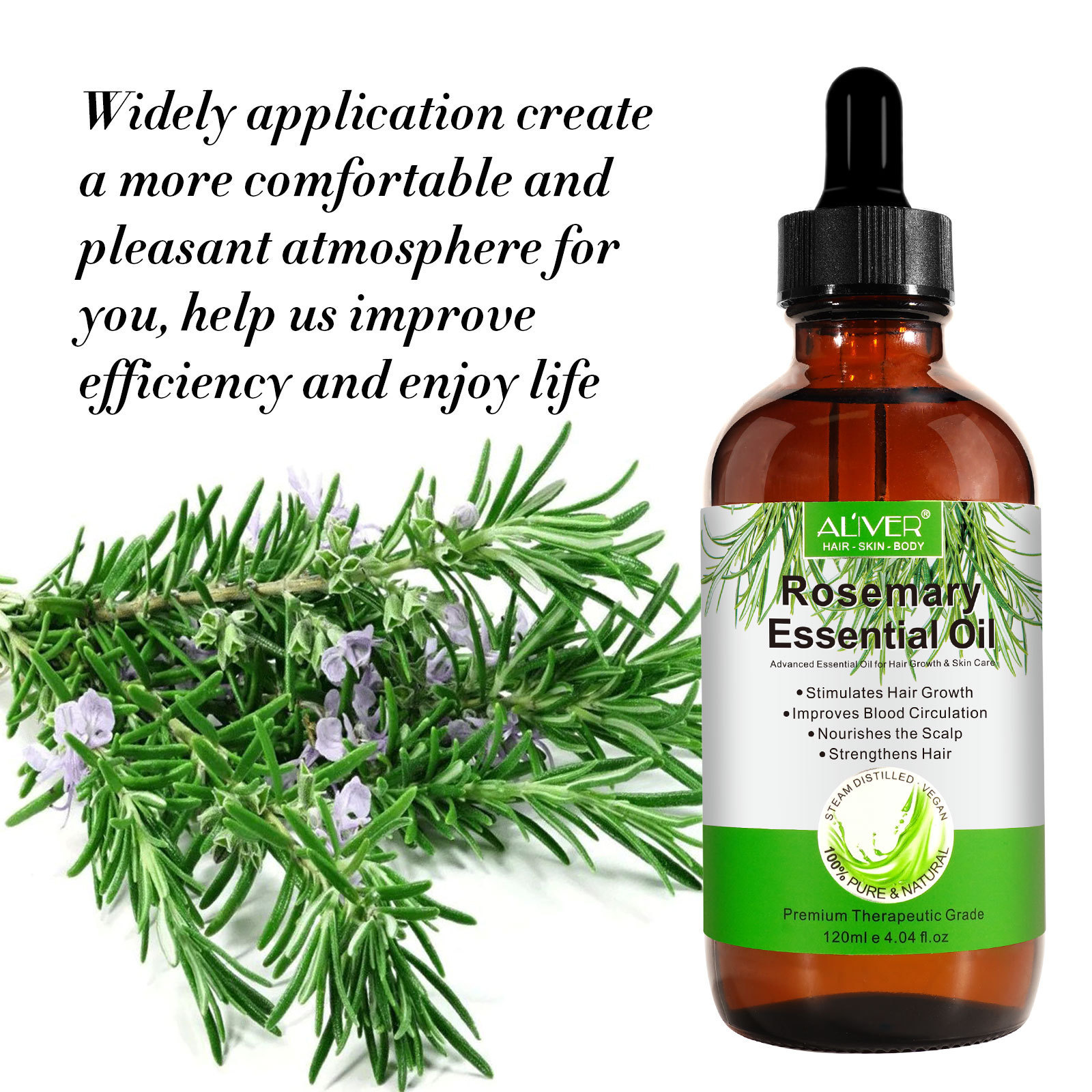 100% Pure Cold Press Rosemary Massage Essential Oil 120ml Hair Care Nourishing Rosemary Hair Oil for Hair Loss