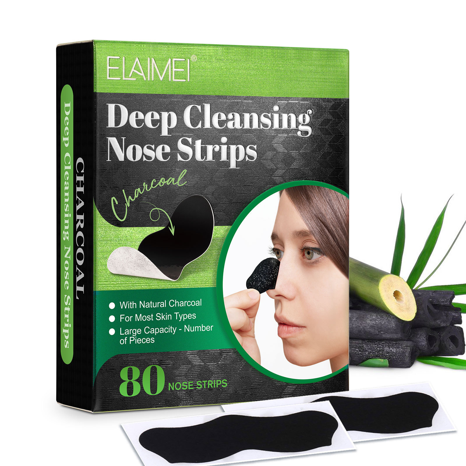 ELAIMEI Bamboo Charcoal Deep Cleansing Nose Strips Pore Strips For Blackhead Removal Peel Off Mask