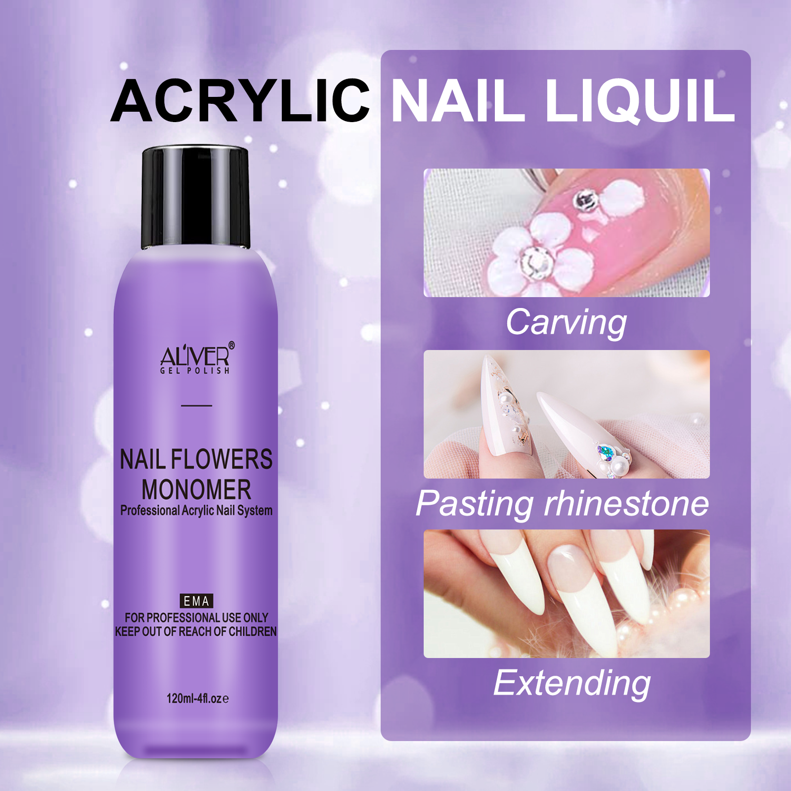 OEM EMA Acrylic Nail Liquid 120ML Professional Nail Flowers Liquid Monomer Acrylic Nail System