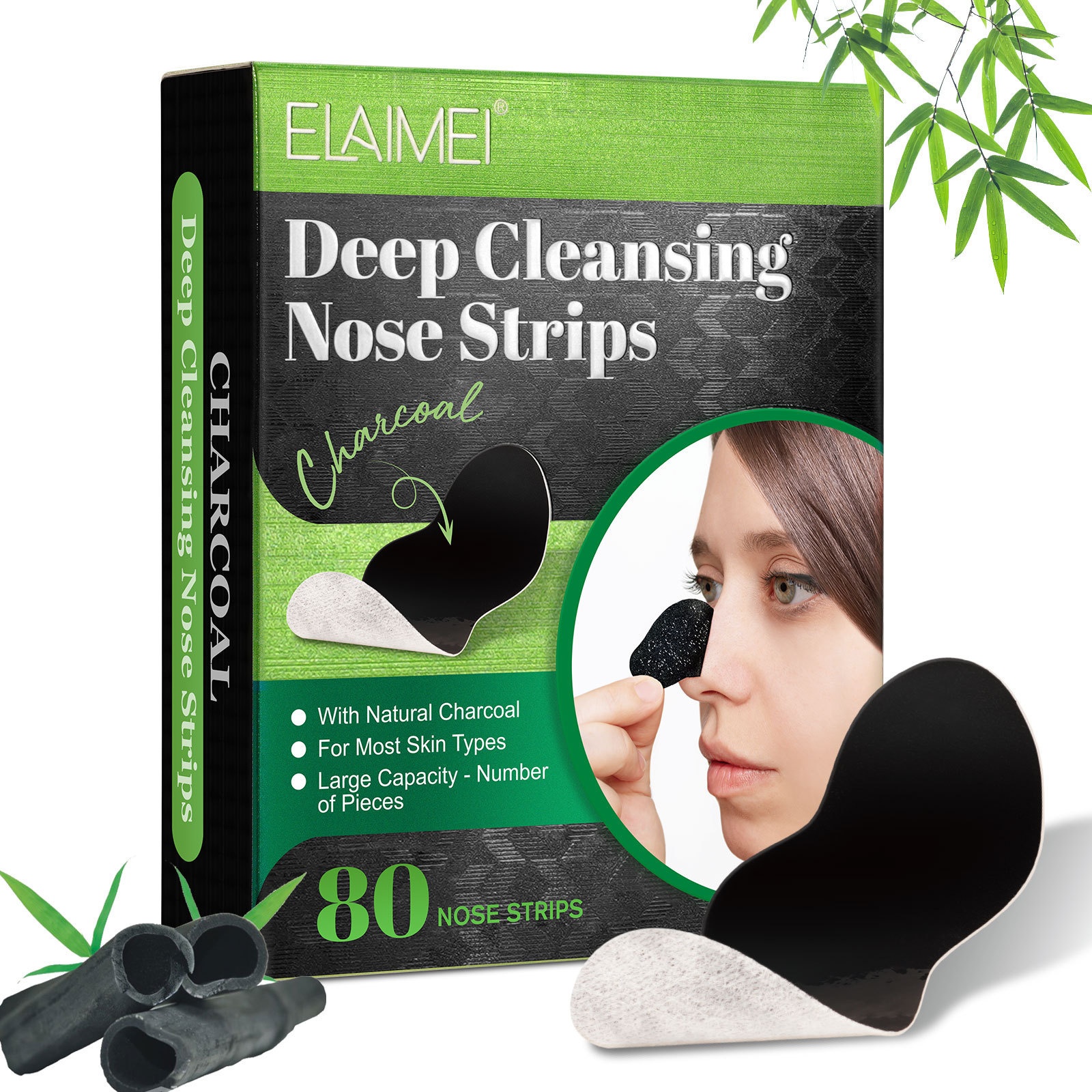 ELAIMEI Bamboo Charcoal Deep Cleansing Nose Strips Pore Strips For Blackhead Removal Peel Off Mask