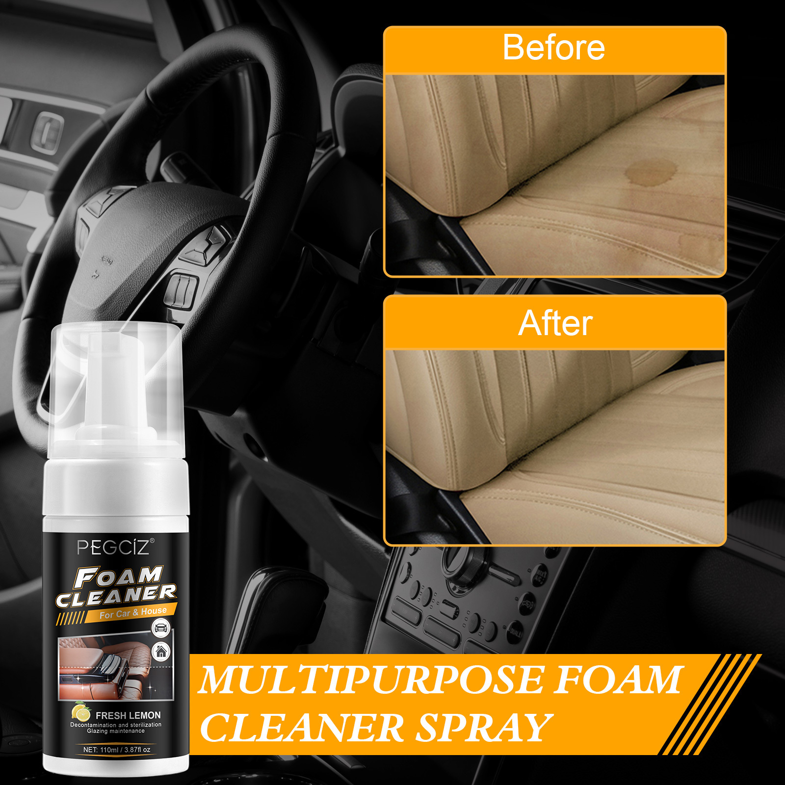 Powerful Stain Removing Foam Cleaner Car Interior Strong Cleaning Spray Decontamination Ceiling Leather Seat Cleaner