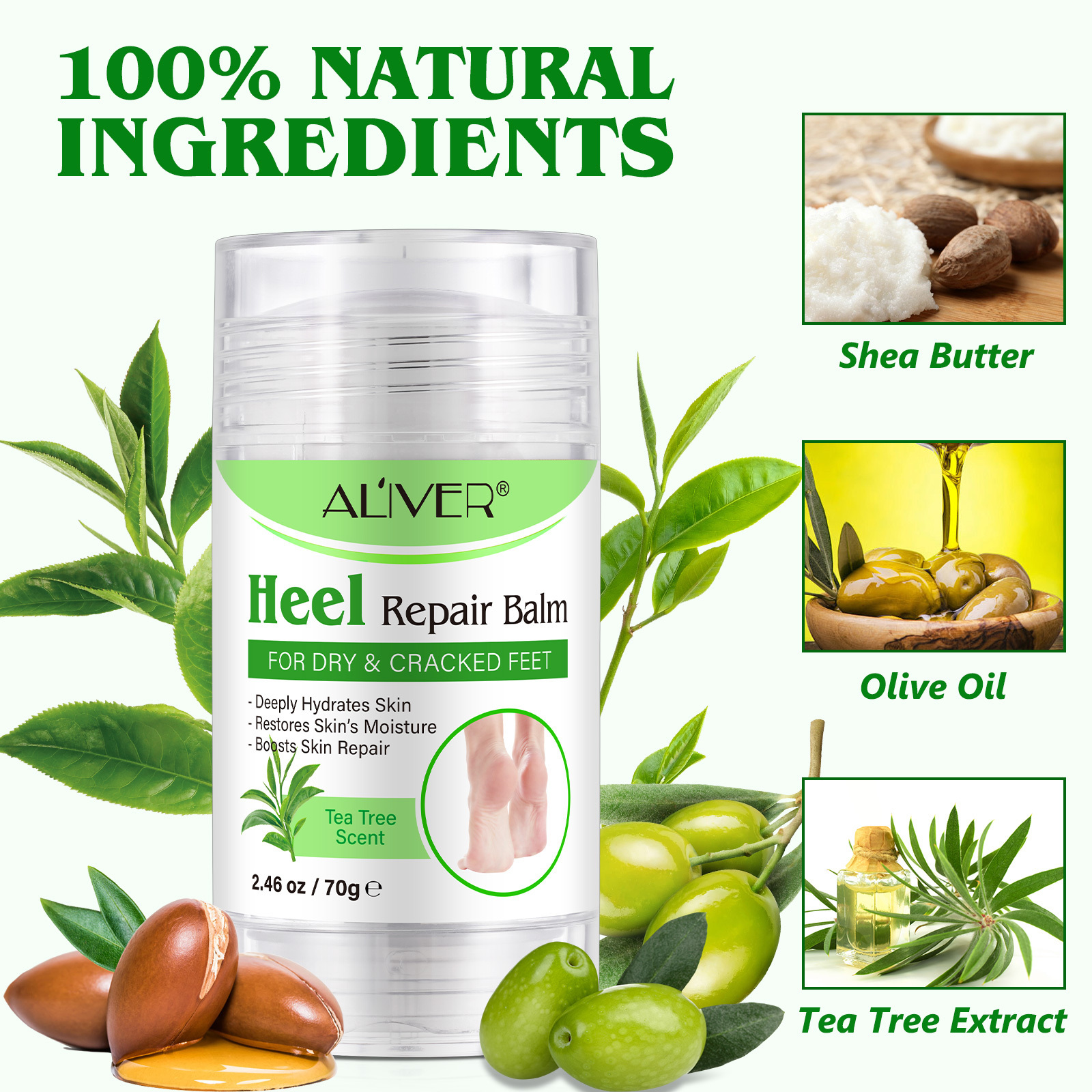 ALIVER boosts skin repair tea tree olive oil private label custom foot care cosmetic cracked heel repair foot balm stick