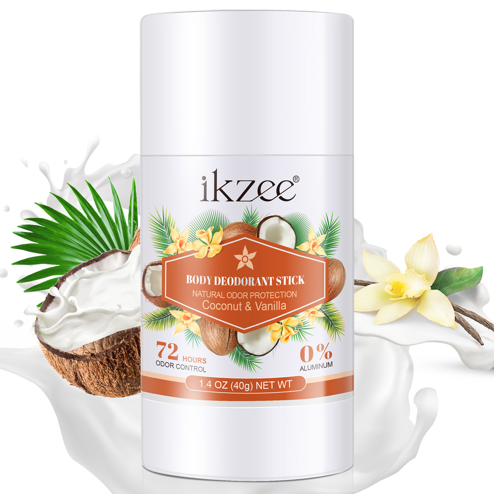 IKZEE private label 72 hours odor control 40g coconut vanilla natural speed body underarm men refillable deodorant stick