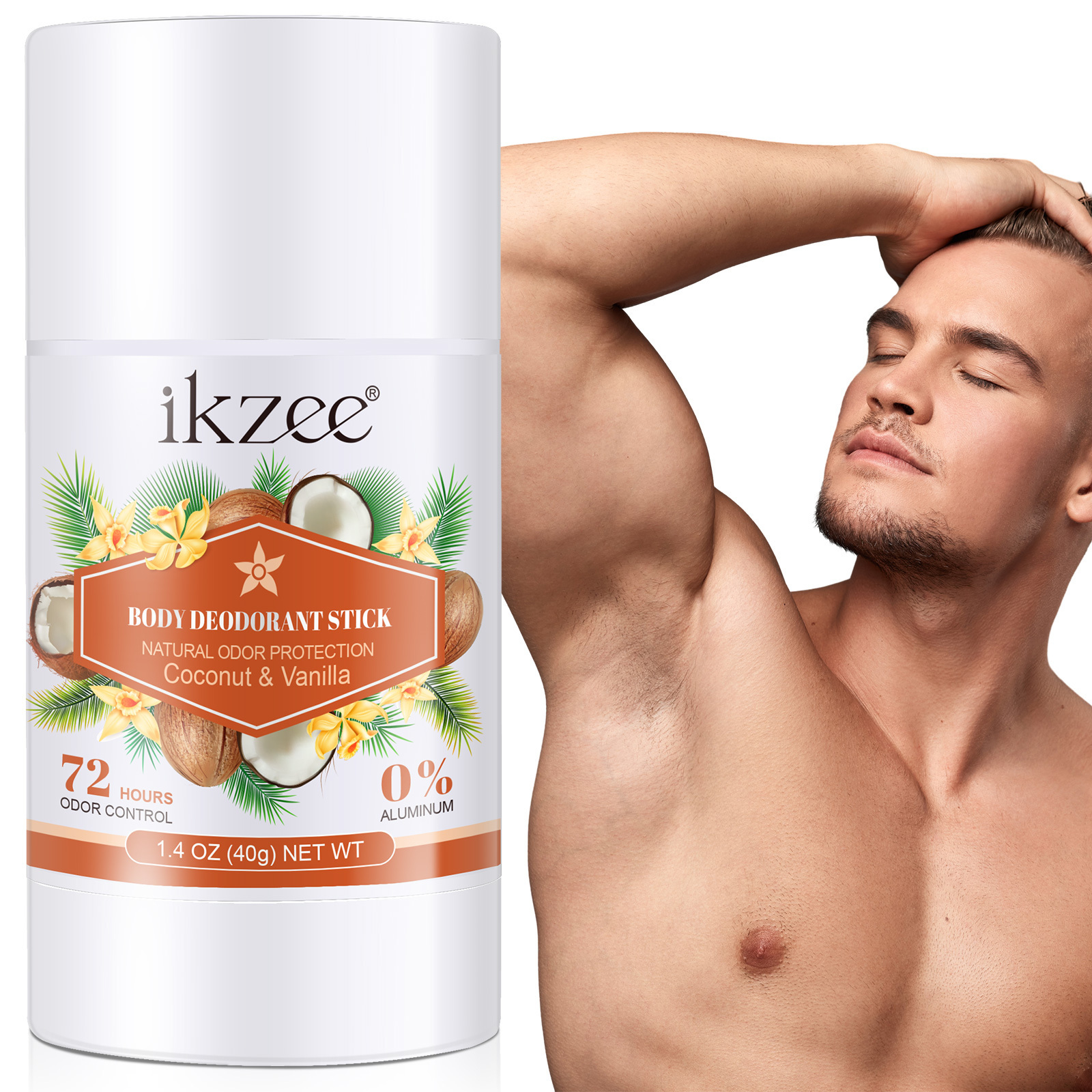 IKZEE private label 72 hours odor control 40g coconut vanilla natural speed body underarm men refillable deodorant stick