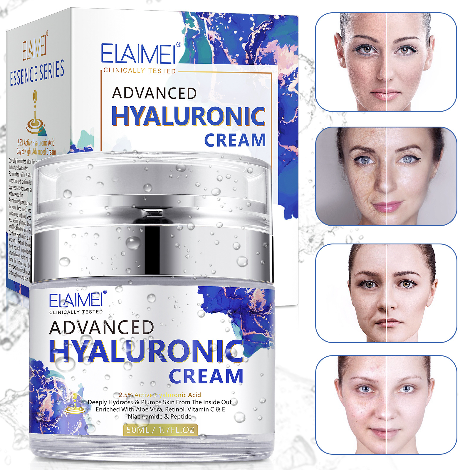 ELAIMEI Vitamin A Face Cream Anti Aging Wrinkle Day Night  Collagen Moisturizing Skin Whitening Hyaluronic Acid Facial Cream