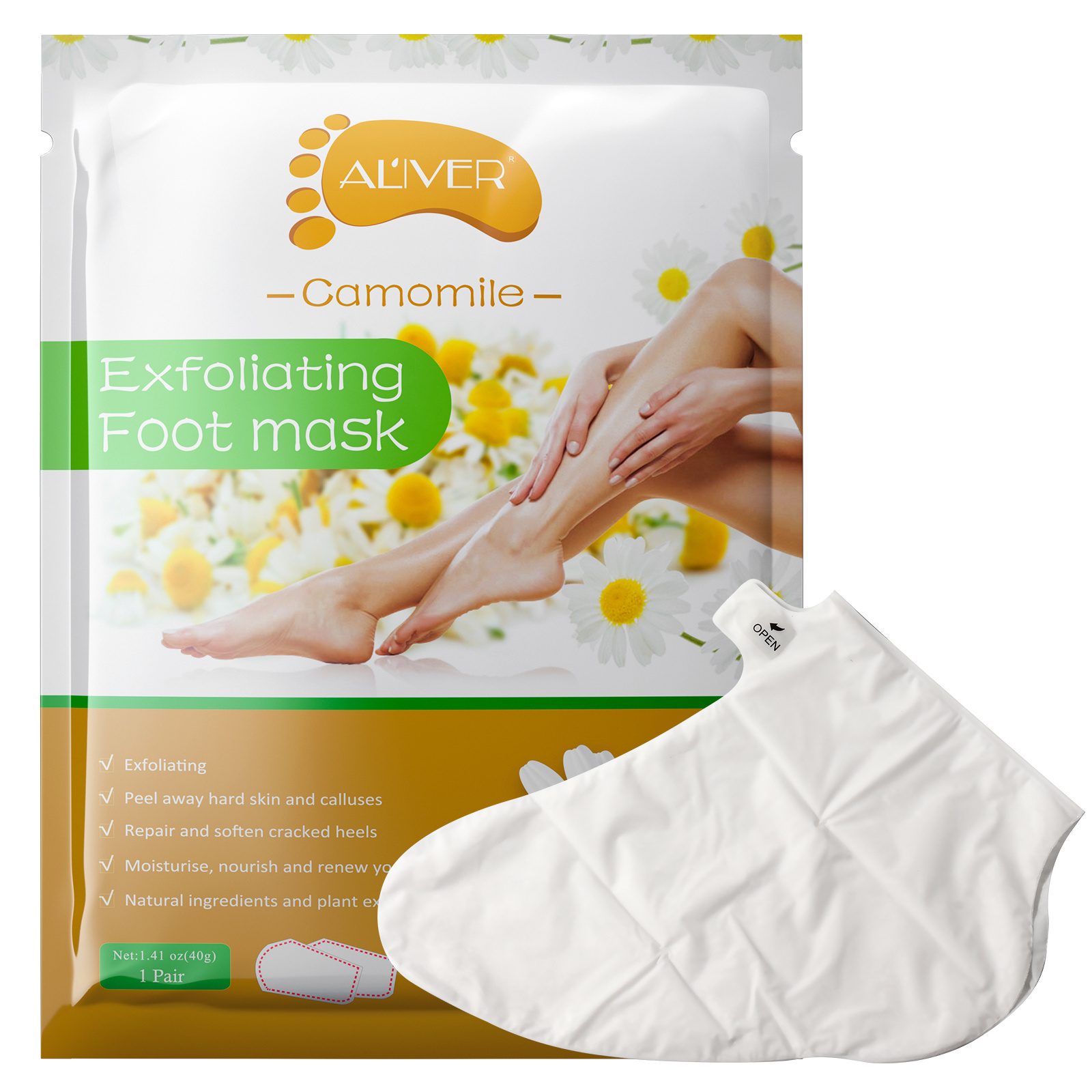 ALIVER Organic Chamomile Magic Exfoliating Peel Repair Soften Cracked Heels Foot Mask