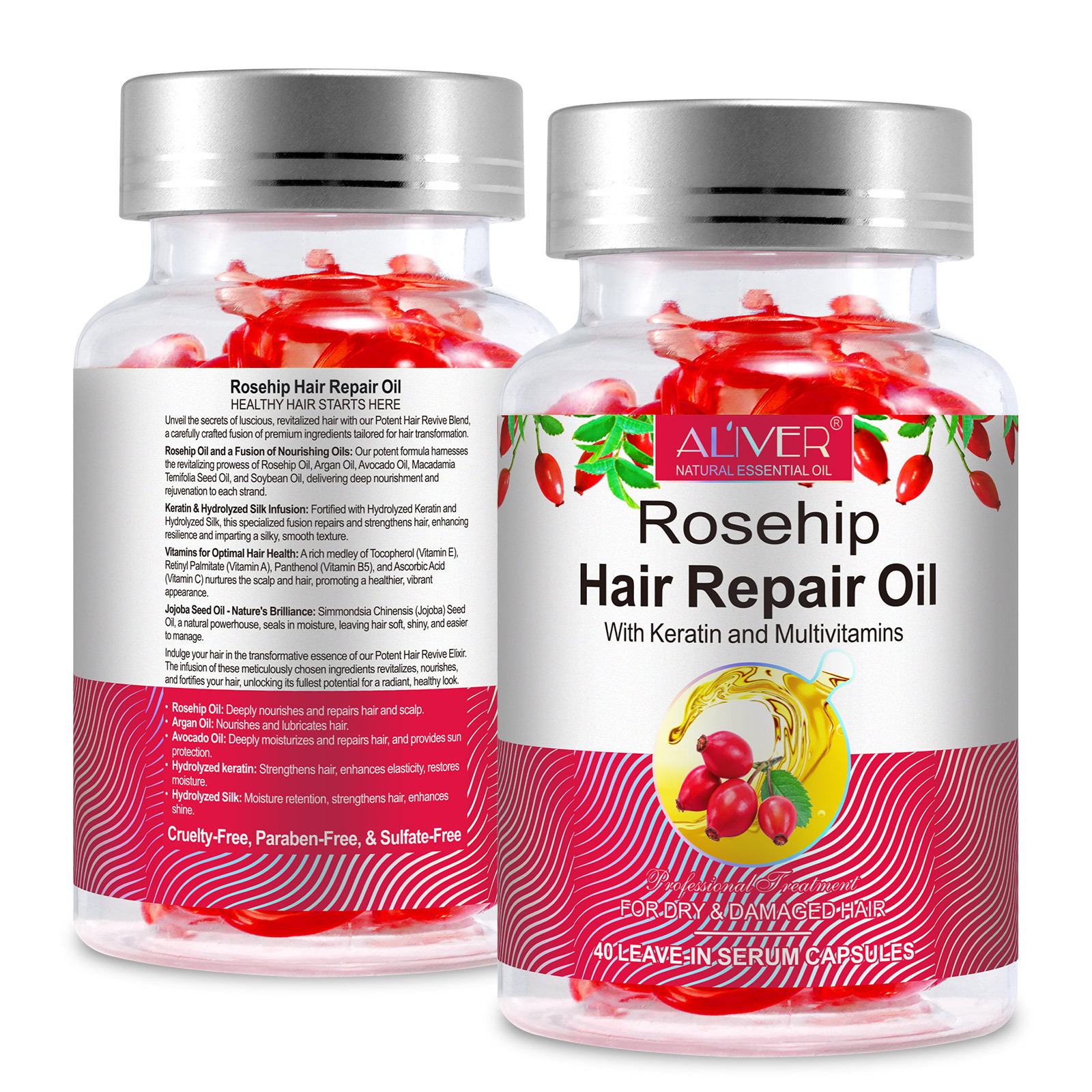 ALIVER private label rosehip hair repair oil deeply nourishes repairs hair scalp seal oil capsule,hair serum rose oil capsules