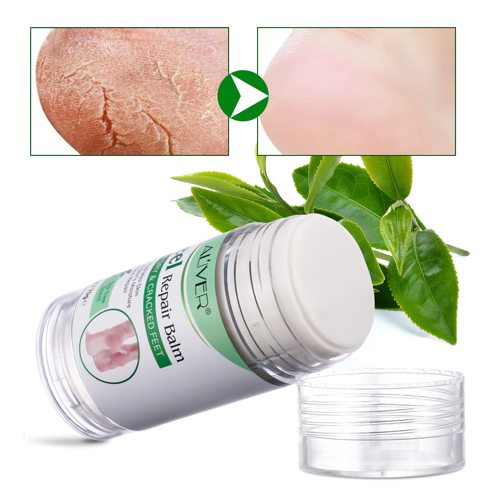 ALIVER boosts skin repair tea tree olive oil private label custom foot care cosmetic cracked heel repair foot balm stick