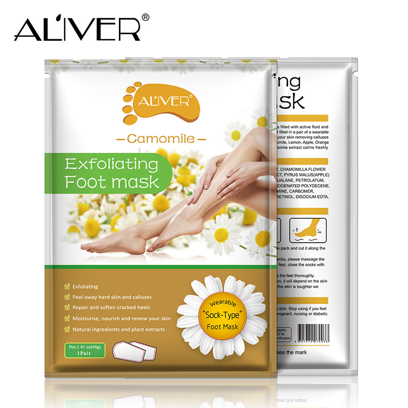 ALIVER Organic Chamomile Magic Exfoliating Peel Repair Soften Cracked Heels Foot Mask