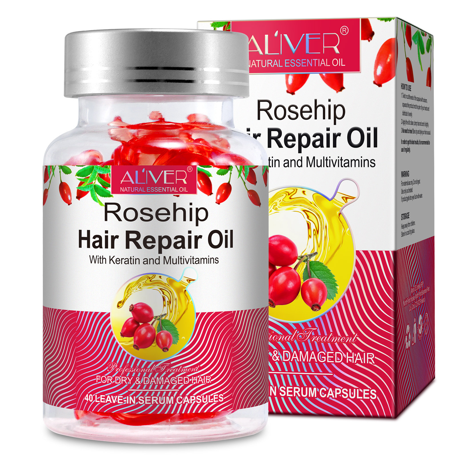 ALIVER private label rosehip hair repair oil deeply nourishes repairs hair scalp seal oil capsule,hair serum rose oil capsules