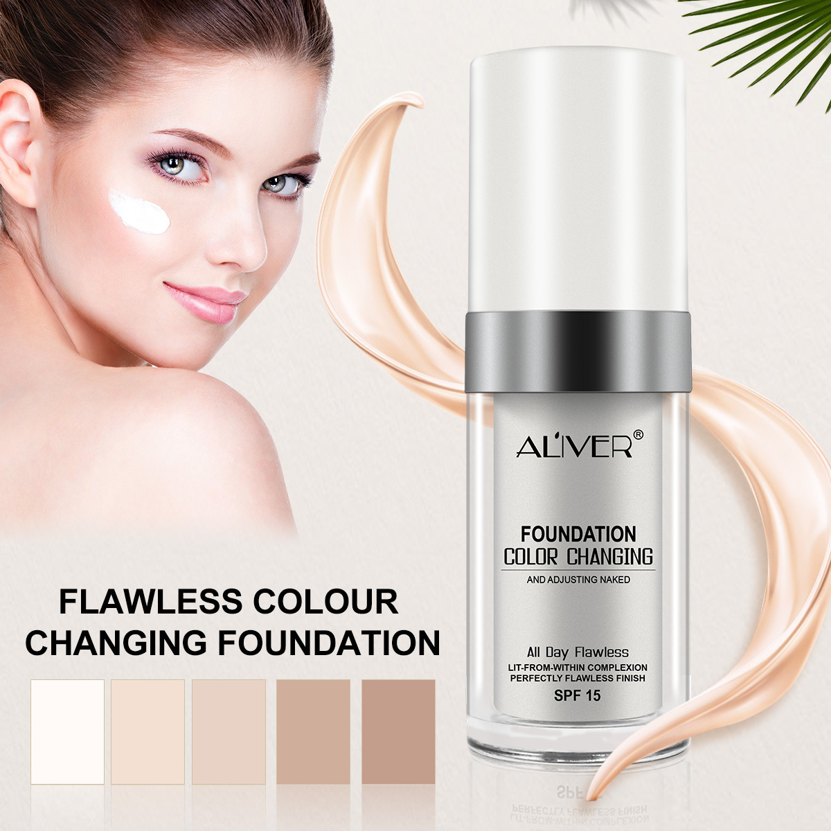 ALIVER Moisturizing Long-wearing Silky Sunscreen Spf 15 Magic Color Changing Liquid Foundation