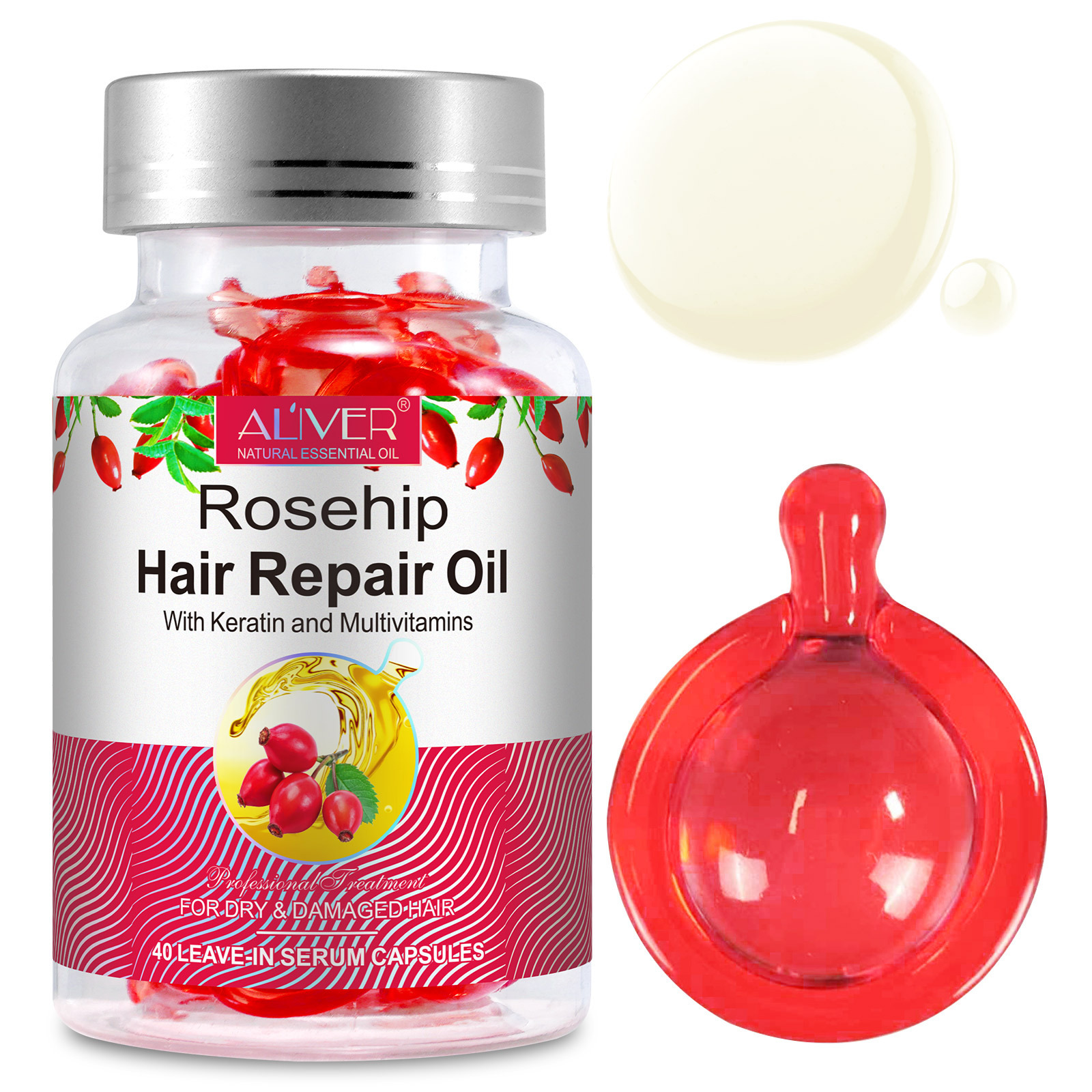 ALIVER private label rosehip hair repair oil deeply nourishes repairs hair scalp seal oil capsule,hair serum rose oil capsules