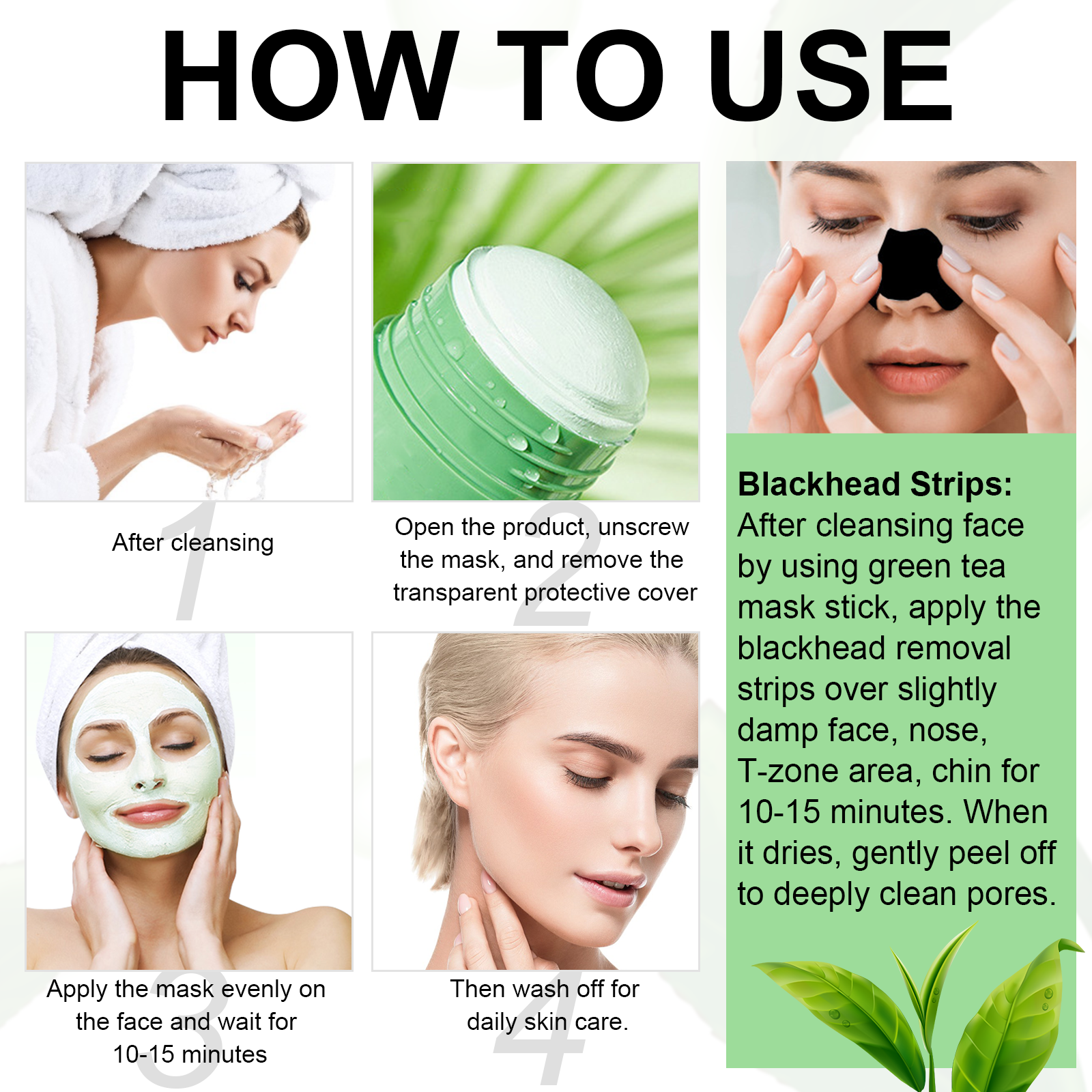 VOGSIG Nose Patch Blackhead Remover Strips And Clay Mud Green Tea Oil Control  Cleansing Mask Stick Solid Facial Mask