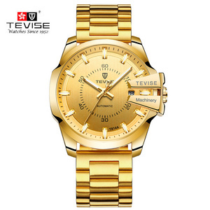 Luxury stainless steel band gold luminous mechanical tevise watch men automatic chain wrist watches