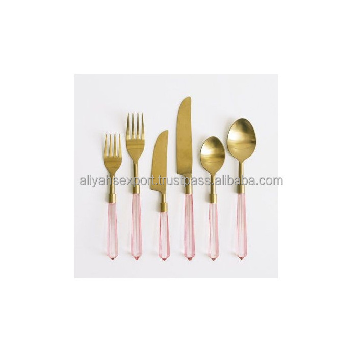 Modern Acrylic Handle Designs Flatware Cutlery set Indoor House Handmade Finishing Highly Colored Coated Cutlery Se