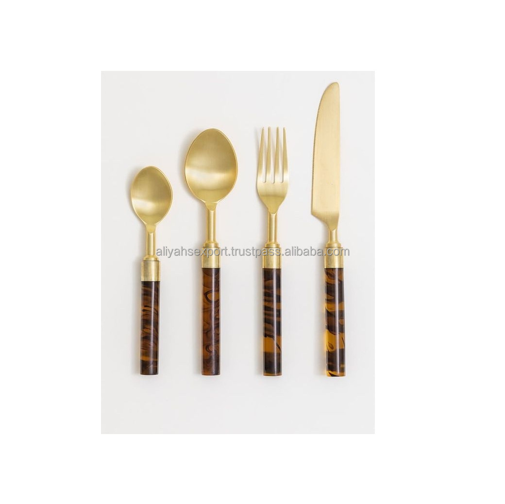 Modern Acrylic Handle Designs Flatware Cutlery set Indoor House Handmade Finishing Highly Colored Coated Cutlery Se