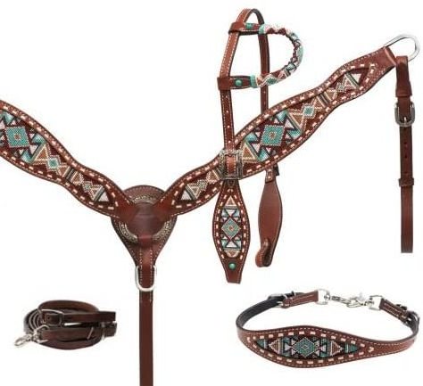 Multi Color! Leather Headstall, Breast Collar & Wither Strap Set! New Horse TACK!