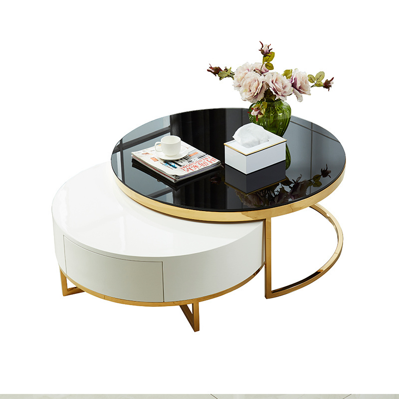 Scandinavian modern design Italy Art deco style black white round top double set coffee tables for home living room furniture