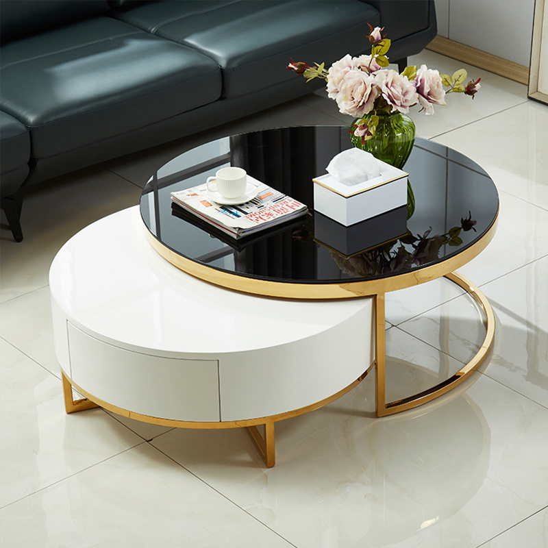 Scandinavian modern design Italy Art deco style black white round top double set coffee tables for home living room furniture