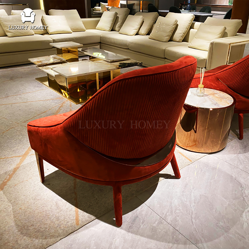 Italian high-end luxury modern designer leather sofa set modern light luxury fashion side table for living room