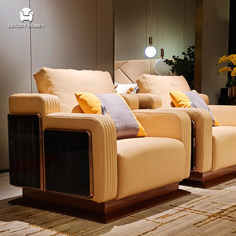 Modern Majlis Arabic 6 Seating Lounge Sofa Set Italian Wooden Couch Leather Living Sitting Room Luxury Floor 6 Seater Sofa Set